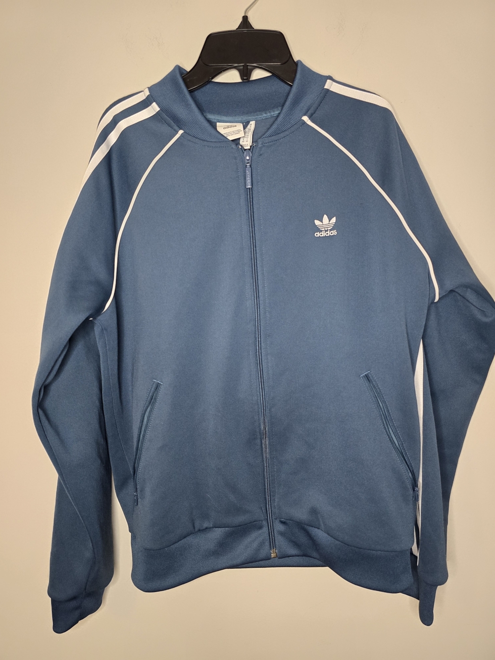 adidas Blue Lightweight Trefoil Track Jacket with White Stripes
